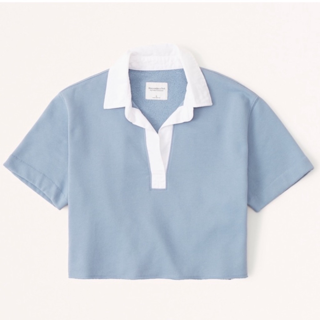 Abercrombie & Fitch Light Blue And White Cropped Polo Top